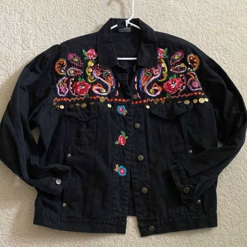 Bohemian Embroidered Denim Jacket - Picture 1 of 5